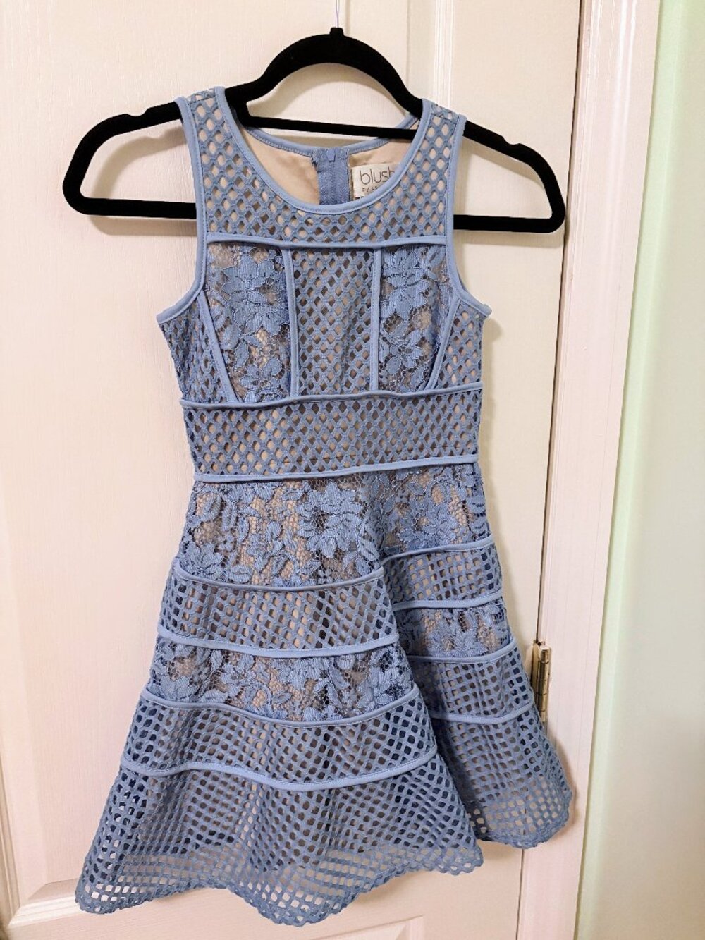 Blush by Us Angels Blue Lace Mesh Tiered Fit Flare Dress Girls Size 8